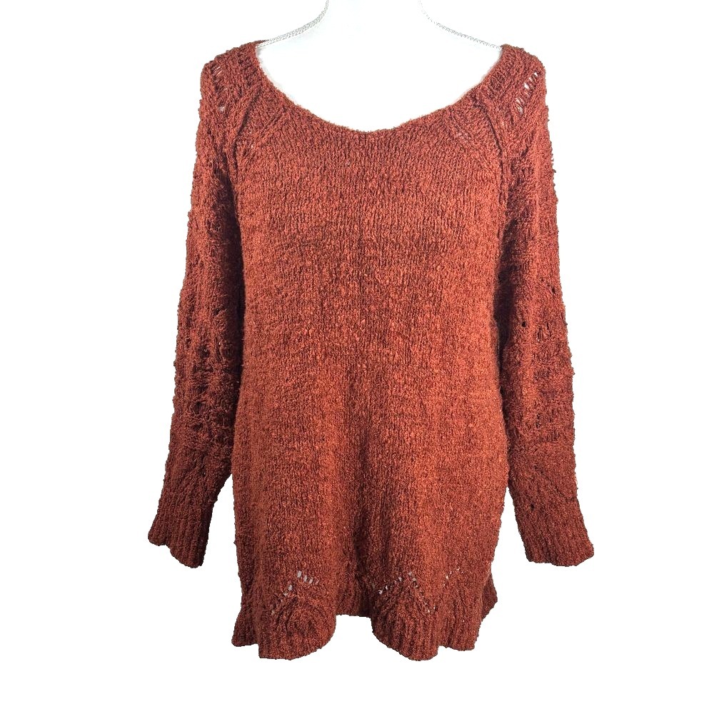 Anthropologie Pilcro Knit Sweater Dress Rust‎ Orange Long Sleeve Boho Sz L
